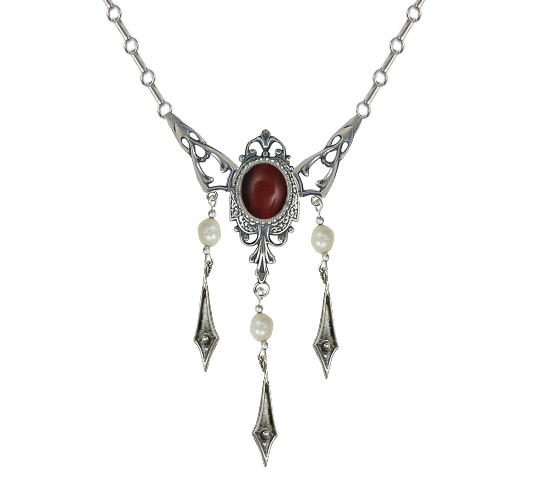 Sterling Silver Victorian Necklace With Red Tiger Eye